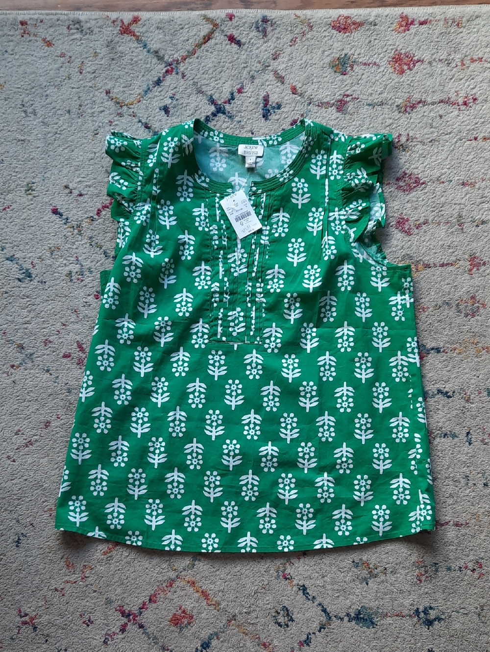 NWT J Crew Factory Green Block Print Tank Small